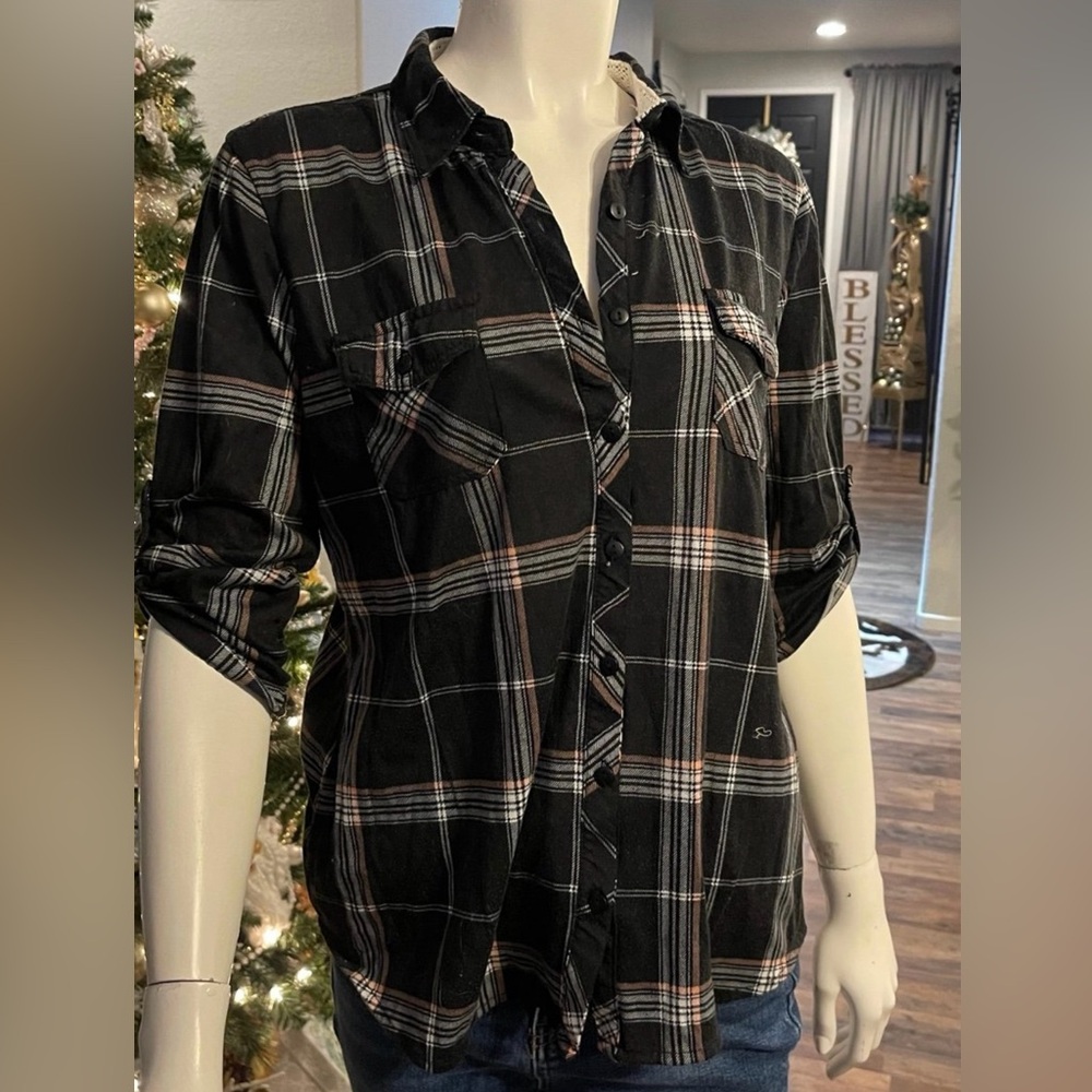 Black and White Plaid Button-Up Shirt